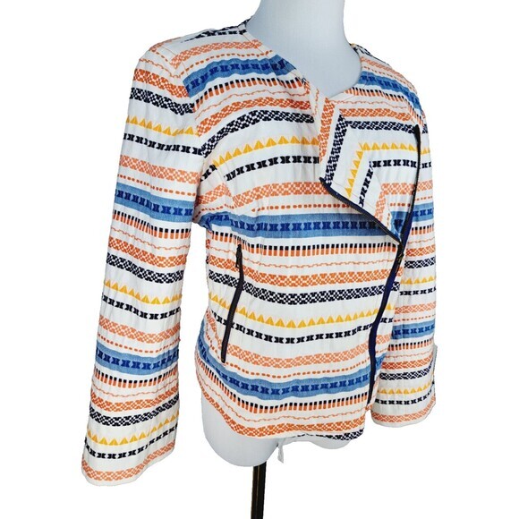 Trina Turk Beatrix‎ Embroidered Moto Zip up Jacket Blazer Coat Colorful Large 12 - Picture 11 of 11